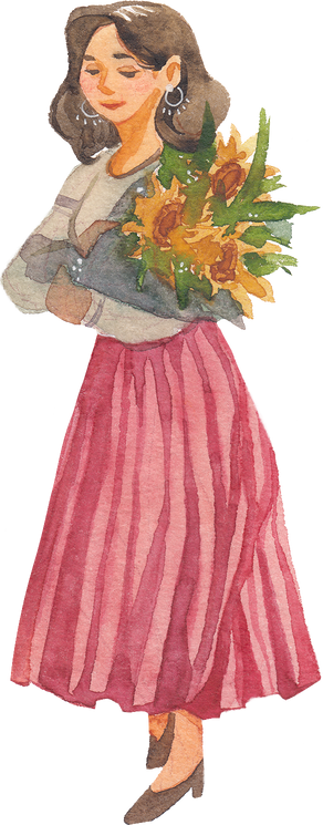 Buildabe Valentines Watercolor Woman Carrying a Bouquet 